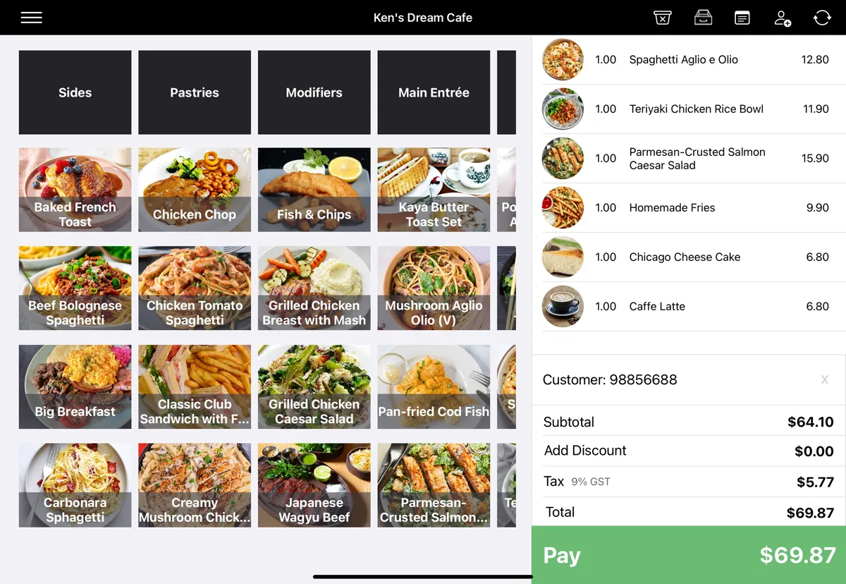 POS for a coffee shop in Singapore on an iPad at the bar